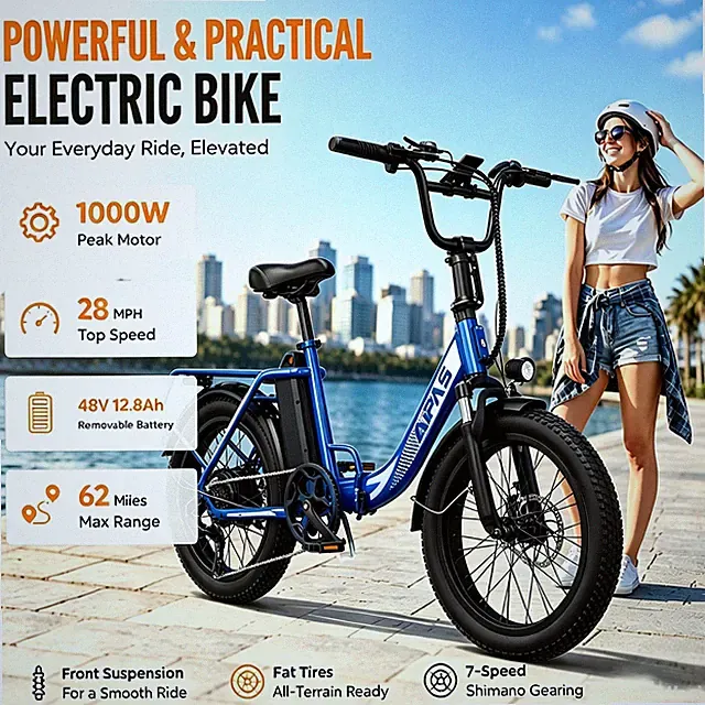 1000W Aipas A4 Step-Thru Foldable E-Bike 62Mi 28MPH Adult New US