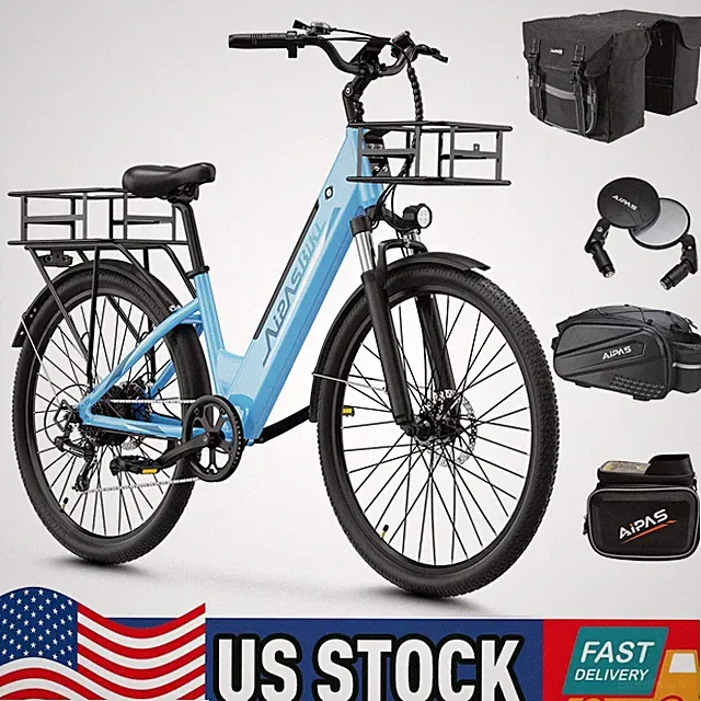 Aipas 1100W 26"Electric Bike 48V 12.8Ah Mountain Commuting Ebike for Adult 28MPH