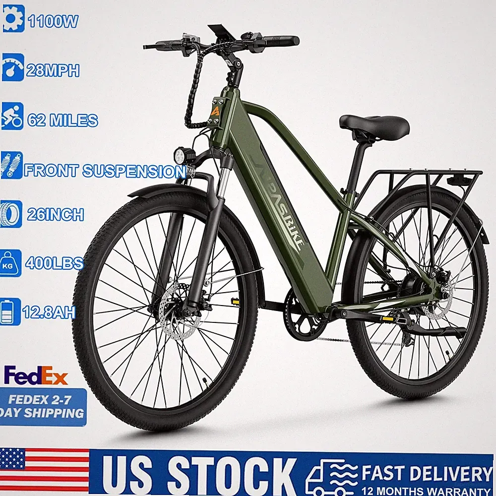 Aipas 1100W Electric Bicycle 48V 12.8Ah Mountain Bike Commuter LCD Display 28MPH