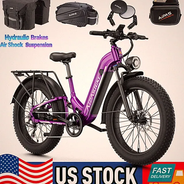 Aipas 26" 1800W Fat Tires Mountain eBike 36MPH 48V 17.5Ah Battery Hydraulic Brak