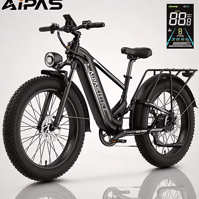Aipas 26" Fat Tire Electric Bike 36mph 1800W 48V 17.5Ah Mountain Ebike Adults
