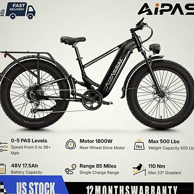 Aipas 26"Fat Tire Electric Bike 48V 17.5Ah Mountain ebike 1800 Peak ebike adult