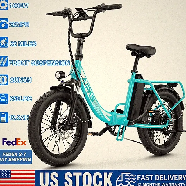 AIPAS A4 Plus 20*3 inch 1000W Peak Folding Electric Bike 12.8Ah Fat Tire eBike