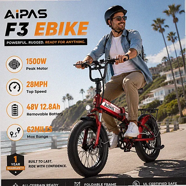 Aipas F3 Electric Folding Bike 1500W 48V 12.8AH City Commuter Ebike Adults US