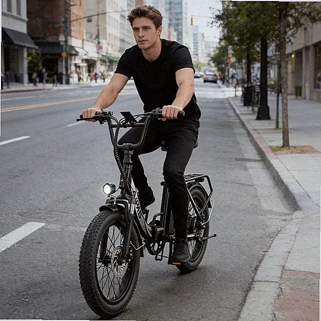Foldable 20in Electric Bike 1000W Motor 48V 12.8AH 28MPH Black Adults