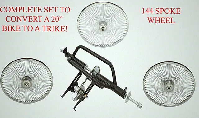 NEW!! 20" COMPLETE SET TO CONVERT A 20" BIKE TO A TRIKE! 1 FRONT AND 2 REAR