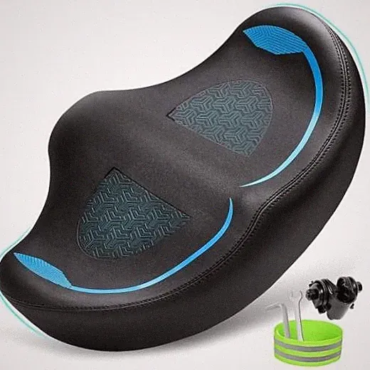 Noseless Oversized Bike Seat for Men Women Comfort, Extra Wide Padded Blue